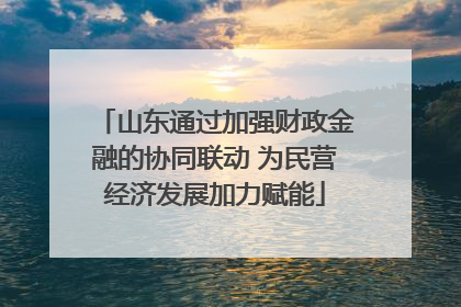 山东通过加强财政金融的协同联动 为民营经济发展加力赋能