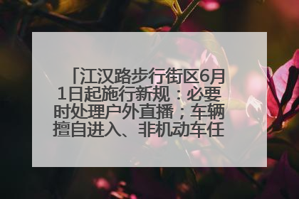 江汉路步行街区6月1日起施行新规：必要时处理户外直播；车辆擅自进入、非机动车任意停放的，依法处理